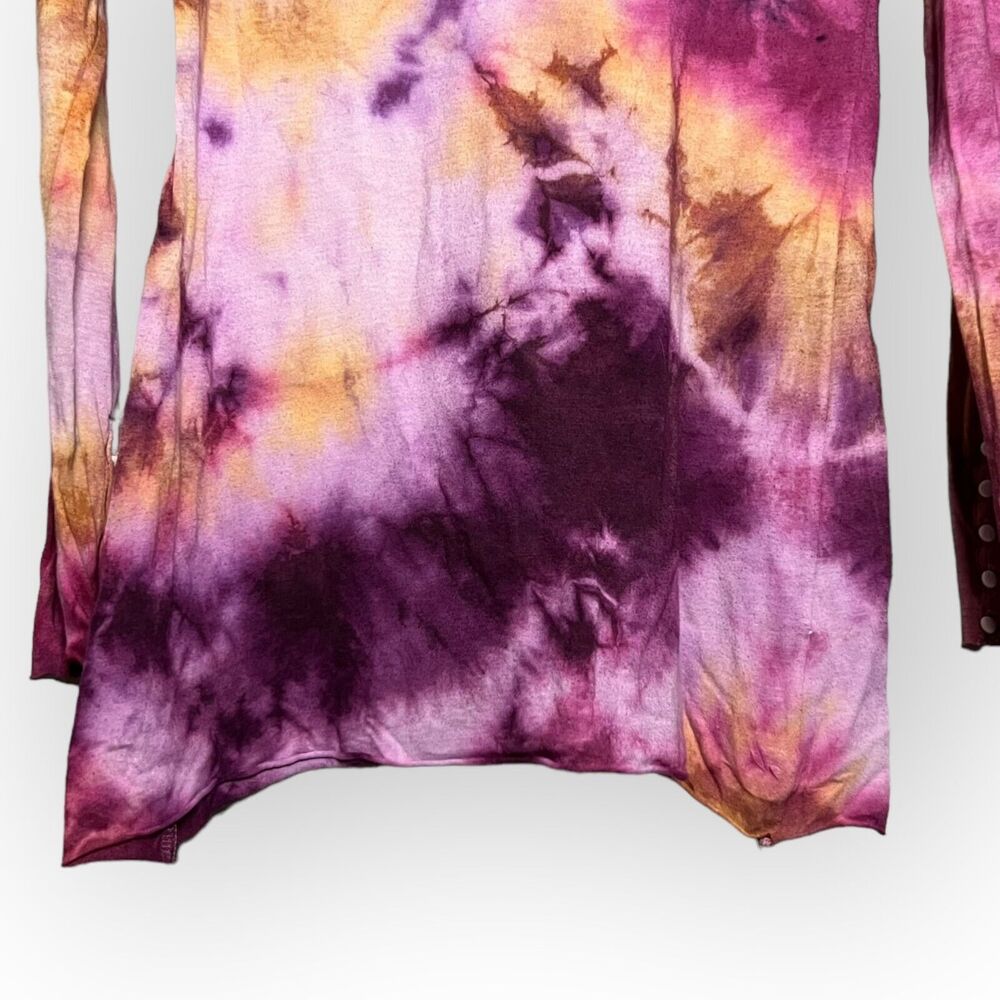 Handcrafted Custom Purple, Pink, Yellow Long Sleeve Tie Dyed Tunic Top Size M - Picture 8 of 12